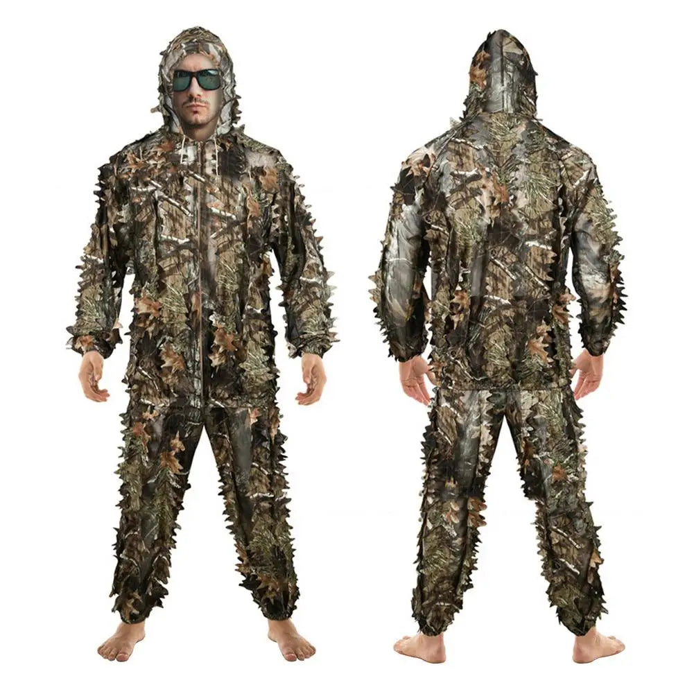 3D Woodland Leaf Ghillie Suit for Hunting, Unisex Camouflage Clothing – For size XLXXL