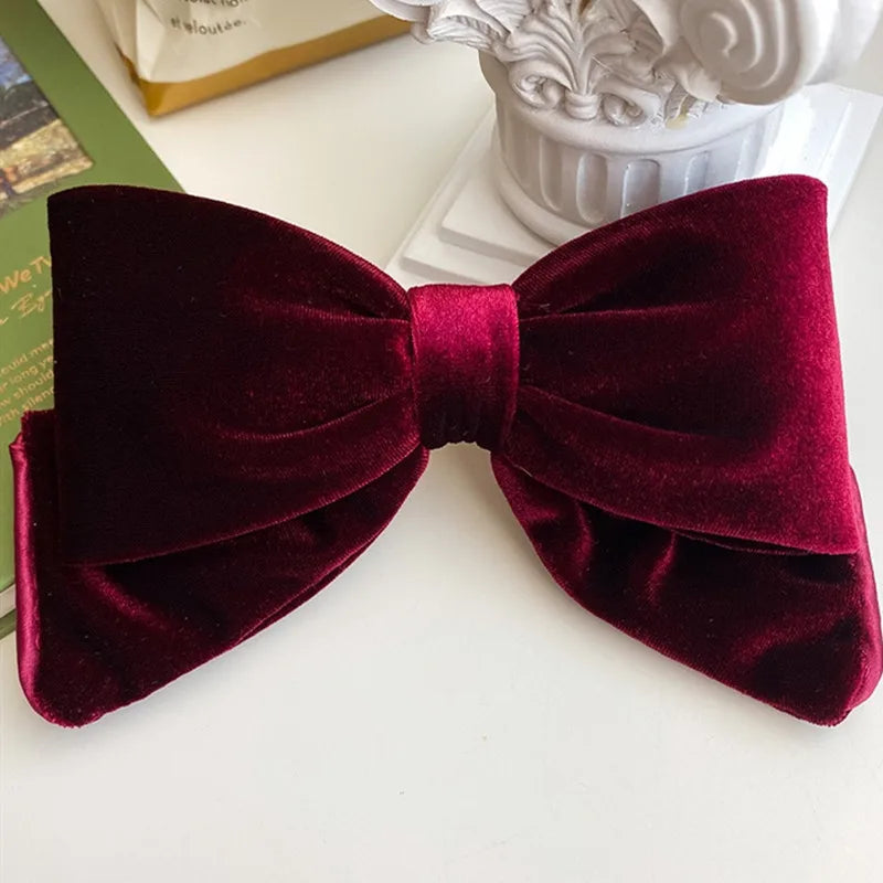 Velvet Bowknot Hairpin 14 x 11 cm Barrette for Women – Wine Red