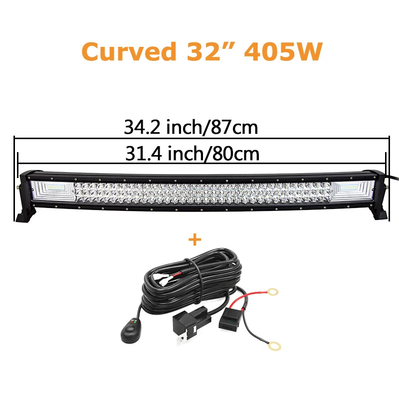 Auxtings Triple Row LED Light Bar, 22–52 Inch Curved or Straight – Curved 32in wire