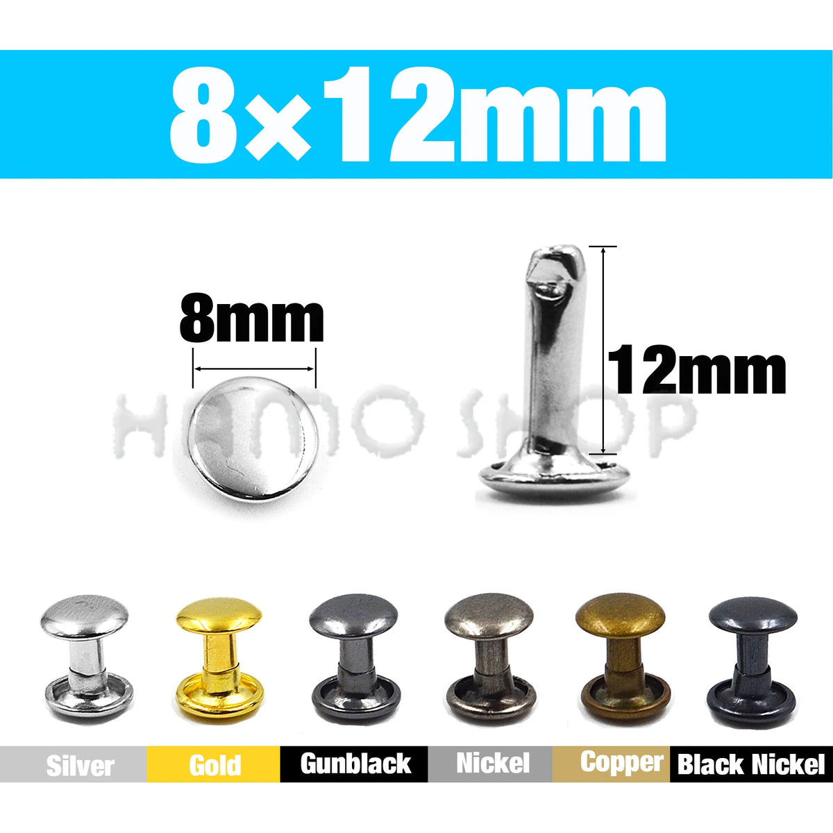 Double Cap Metal Rivets for Leathercraft, 5-15mm Sizes – 8x12mm