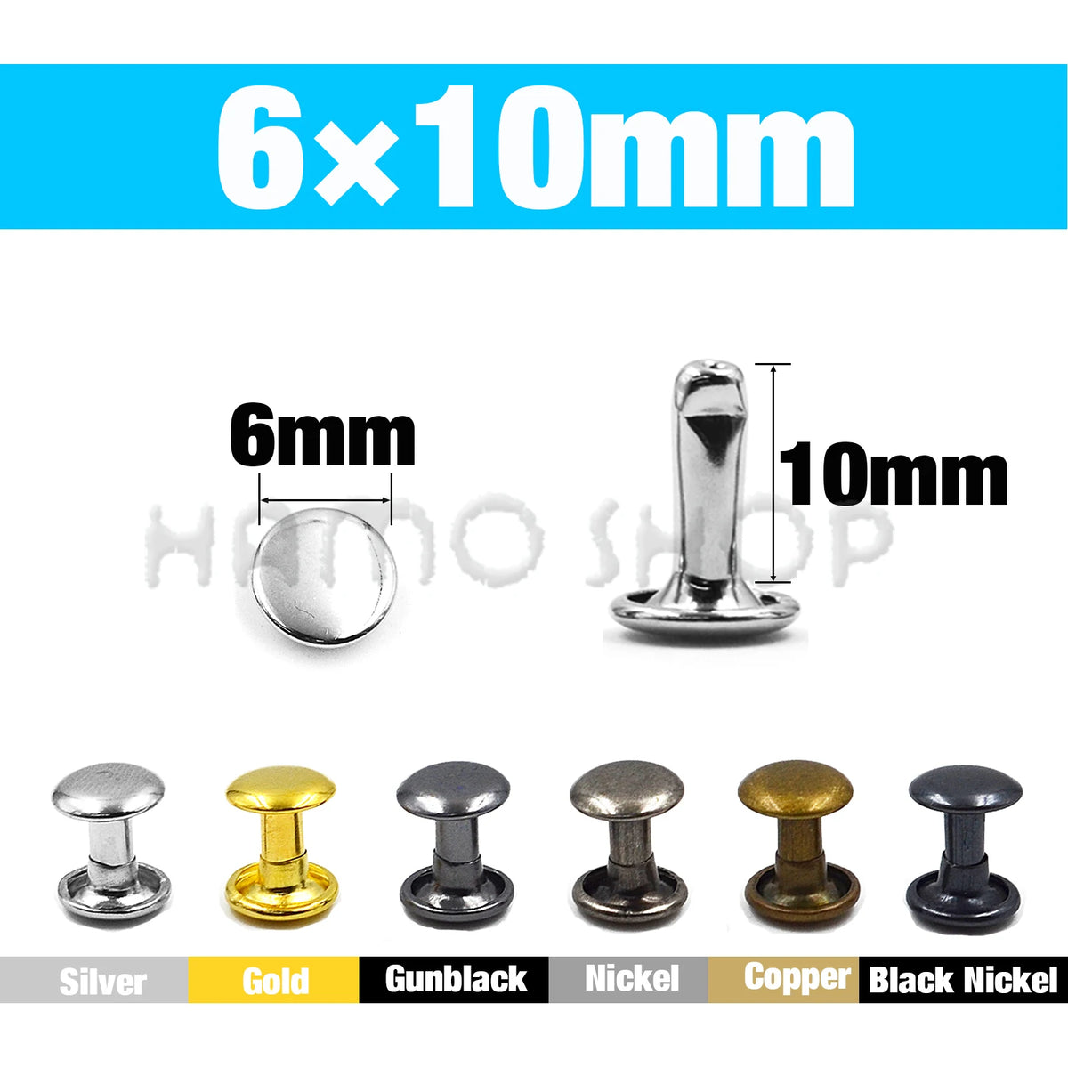 Double Cap Metal Rivets for Leathercraft, 5-15mm Sizes – 6x10mm