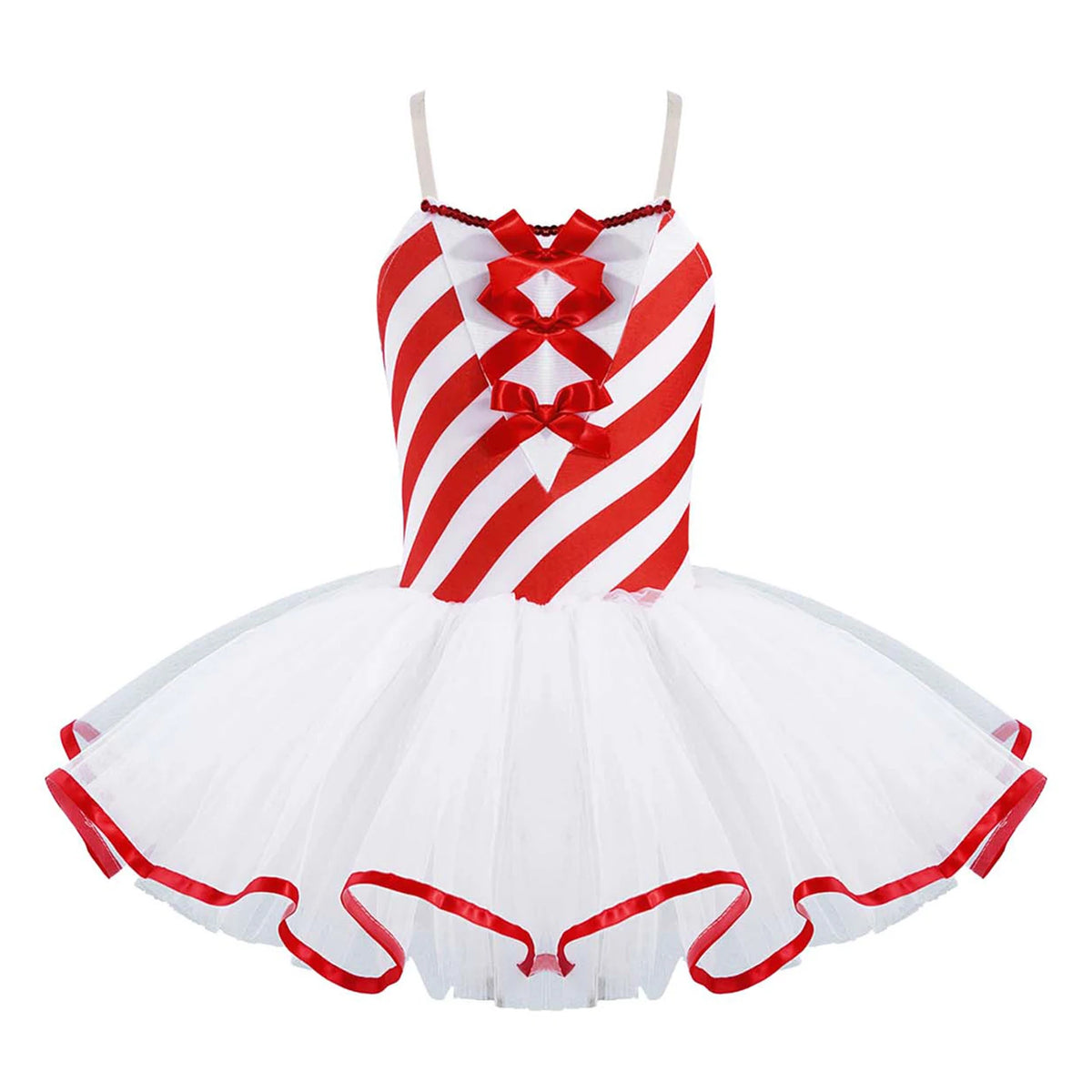 Girls Sleeveless Mesh Tutu Dance Dress with Adjustable Straps – Red