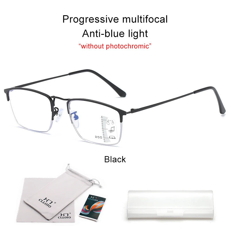 Clloio Titanium Alloy Progressive Photochromic Reading Glasses – Black-Multifocal