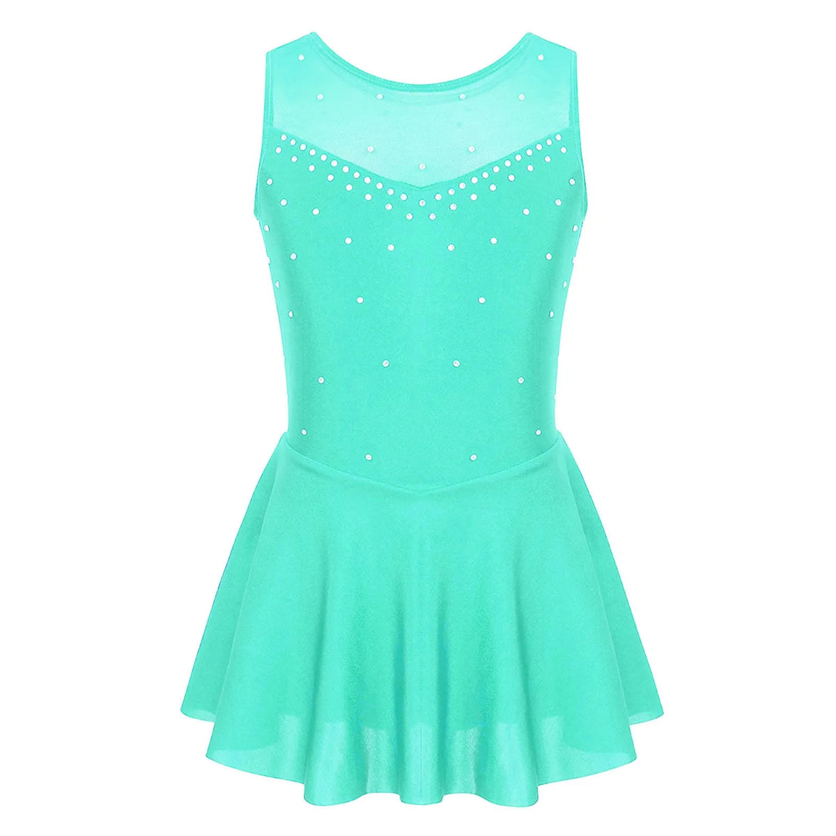 Girls Sparkly Rhinestone Ballet Gymnastics and Figure Skating Dress – Mint Green