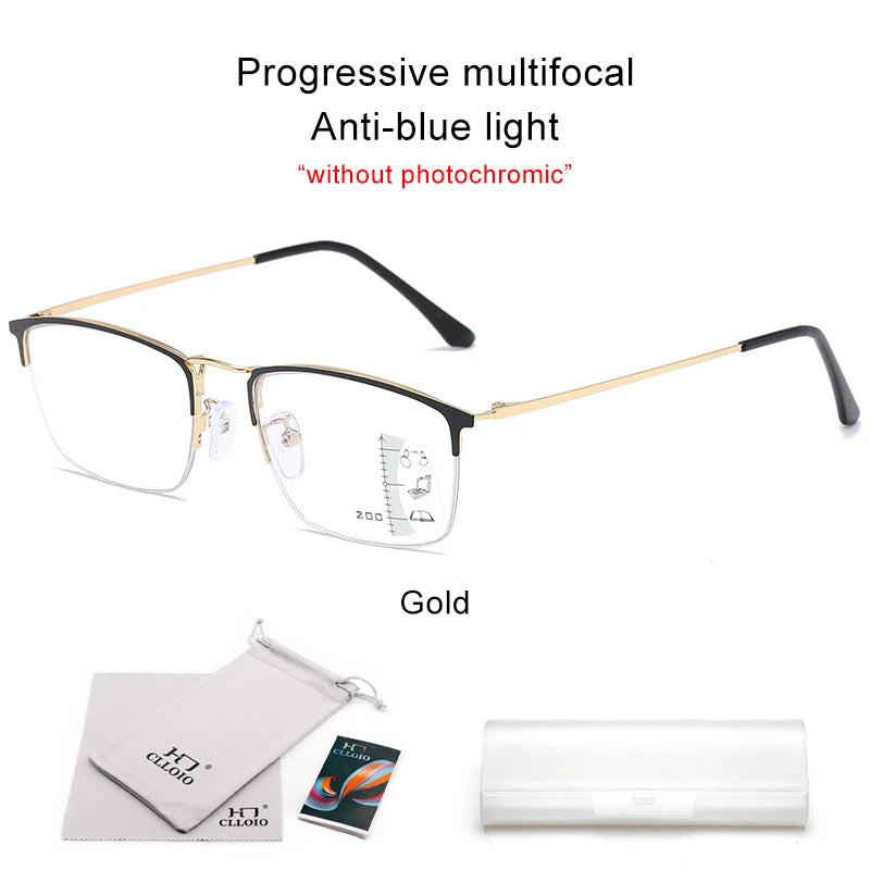 Clloio Titanium Alloy Progressive Photochromic Reading Glasses – Gold-Multifocal