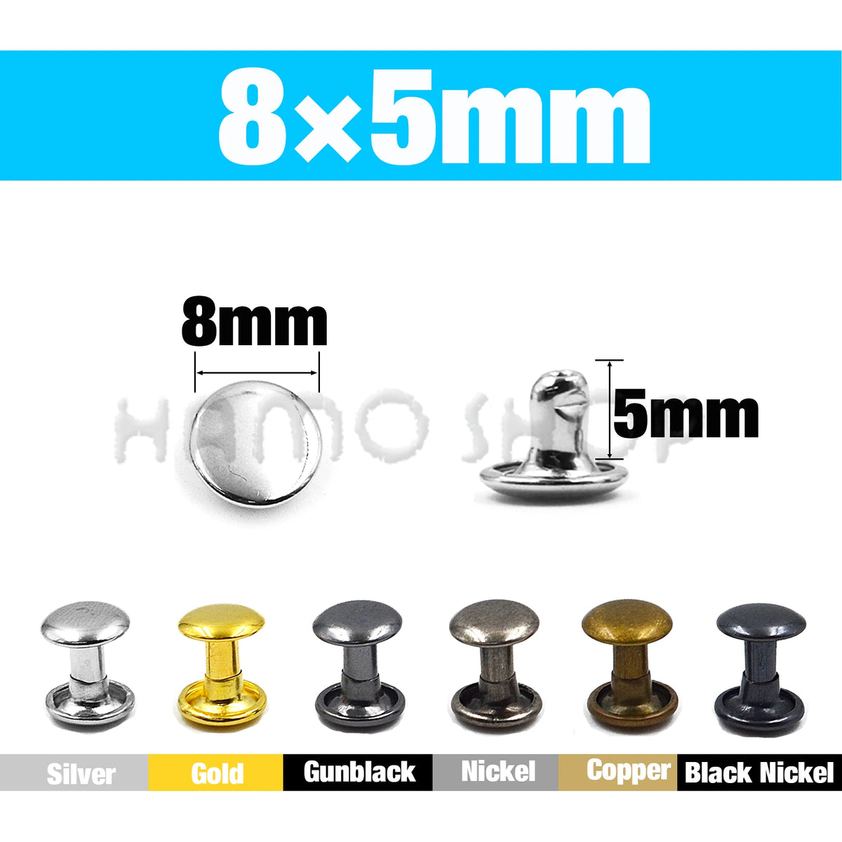 Double Cap Metal Rivets for Leathercraft, 5-15mm Sizes – 8x5mm