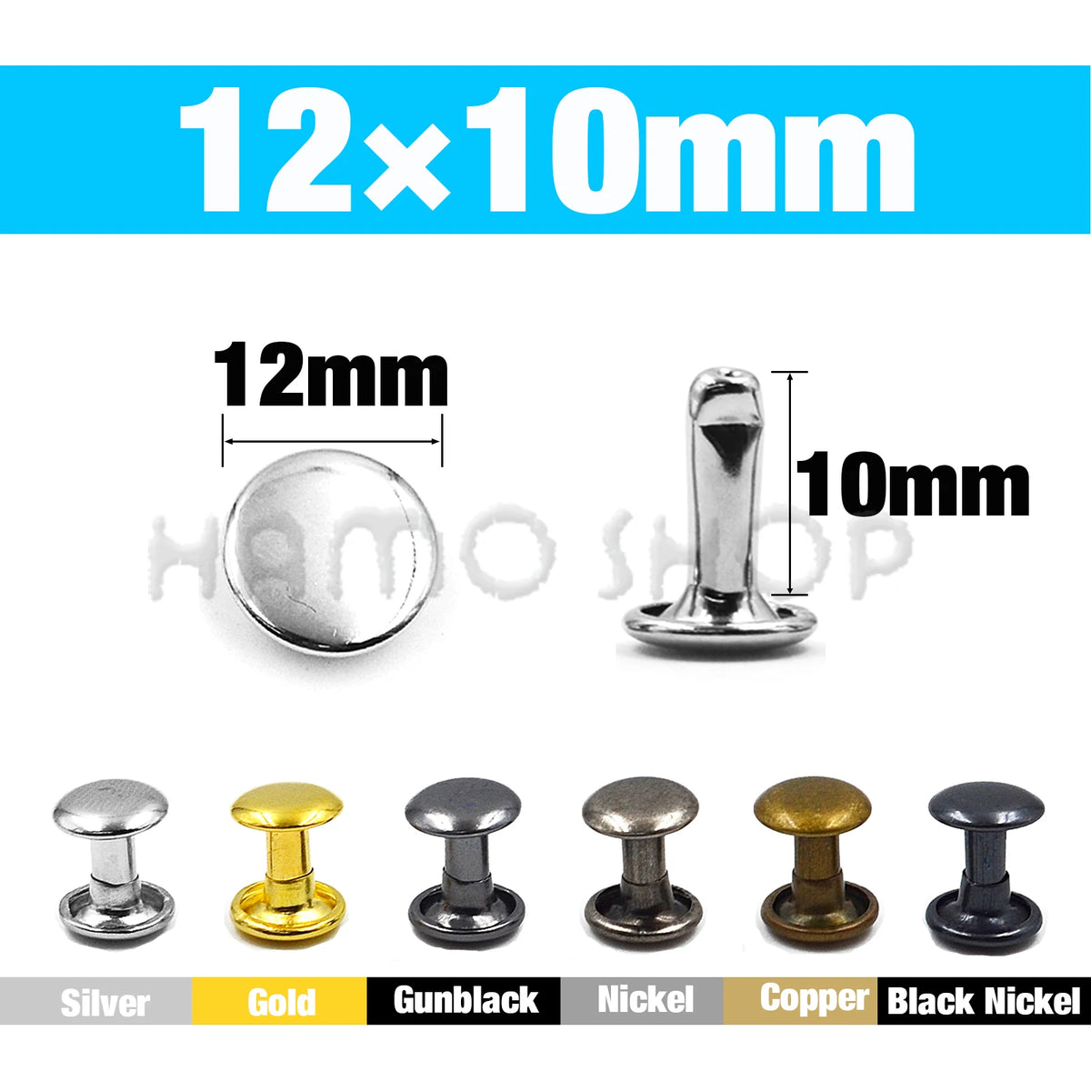Double Cap Metal Rivets for Leathercraft, 5-15mm Sizes – 12x10mm