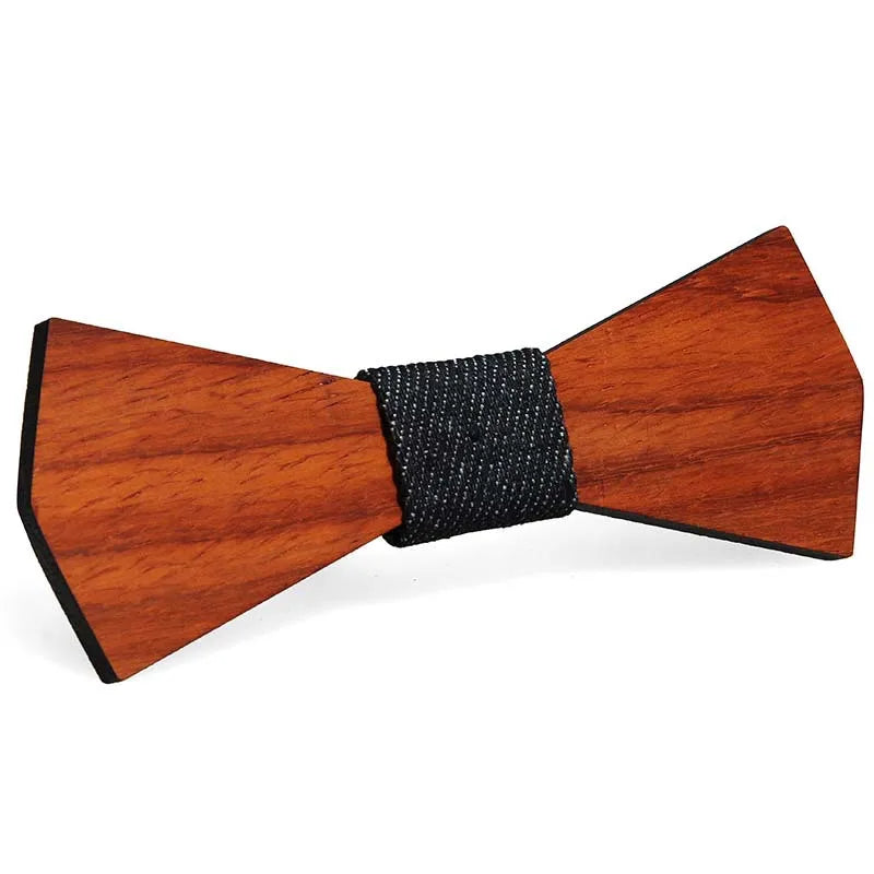 Vintage Wooden Bow Tie - Adjustable Strap Geometric Carved Bamboo – Black