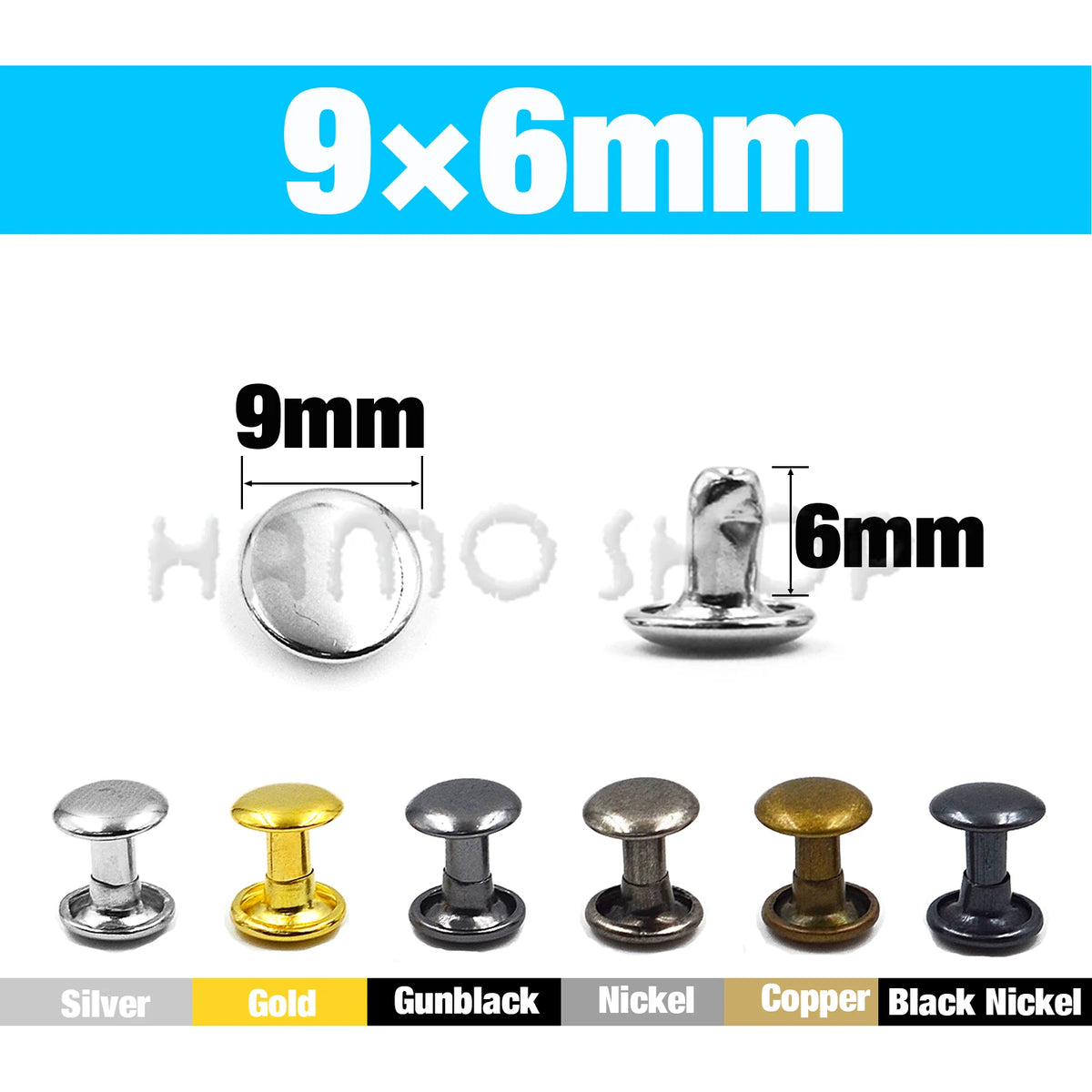 Double Cap Metal Rivets for Leathercraft, 5-15mm Sizes – 9x6mm