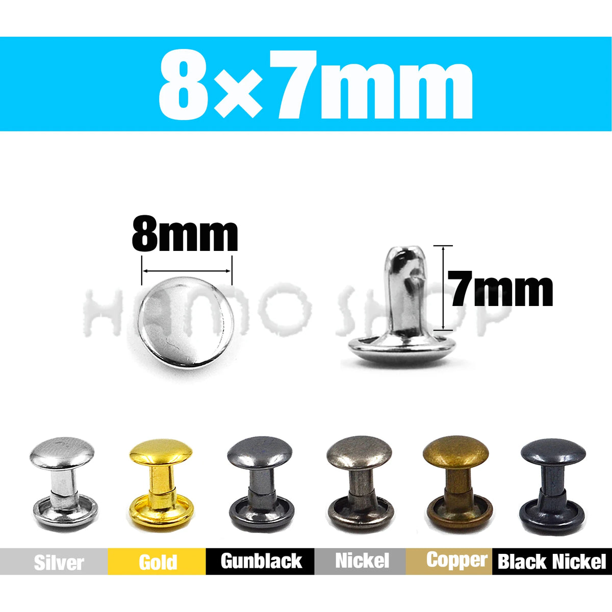 Double Cap Metal Rivets for Leathercraft, 5-15mm Sizes – 8x7mm