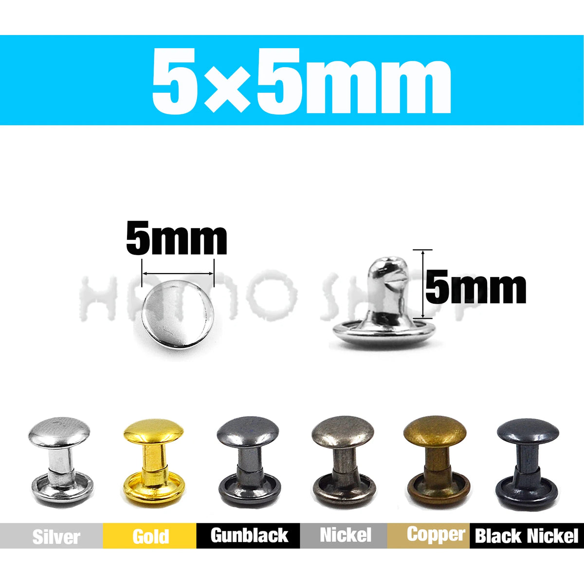 Double Cap Metal Rivets for Leathercraft, 5-15mm Sizes – 5x5mm