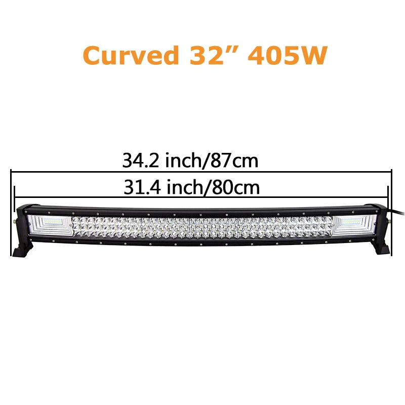 Auxtings Triple Row LED Light Bar, 22–52 Inch Curved or Straight – Curved 32in no wire