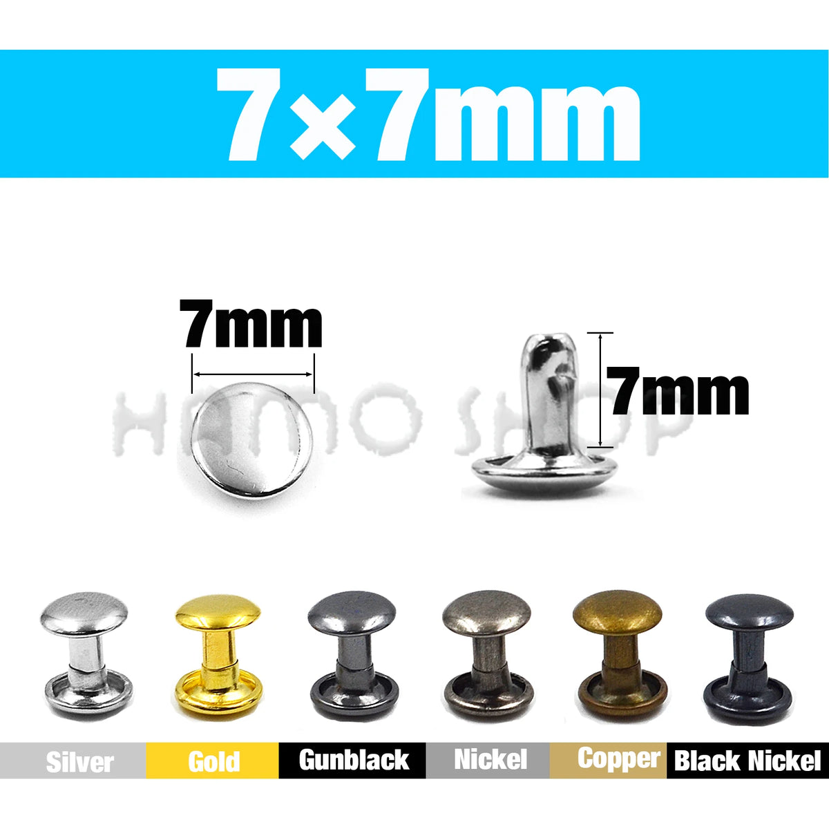 Double Cap Metal Rivets for Leathercraft, 5-15mm Sizes – 7x7mm