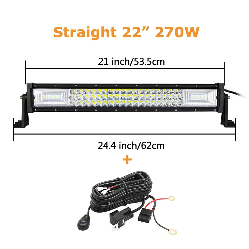 Auxtings Triple Row LED Light Bar, 22–52 Inch Curved or Straight – Straight 22in wire