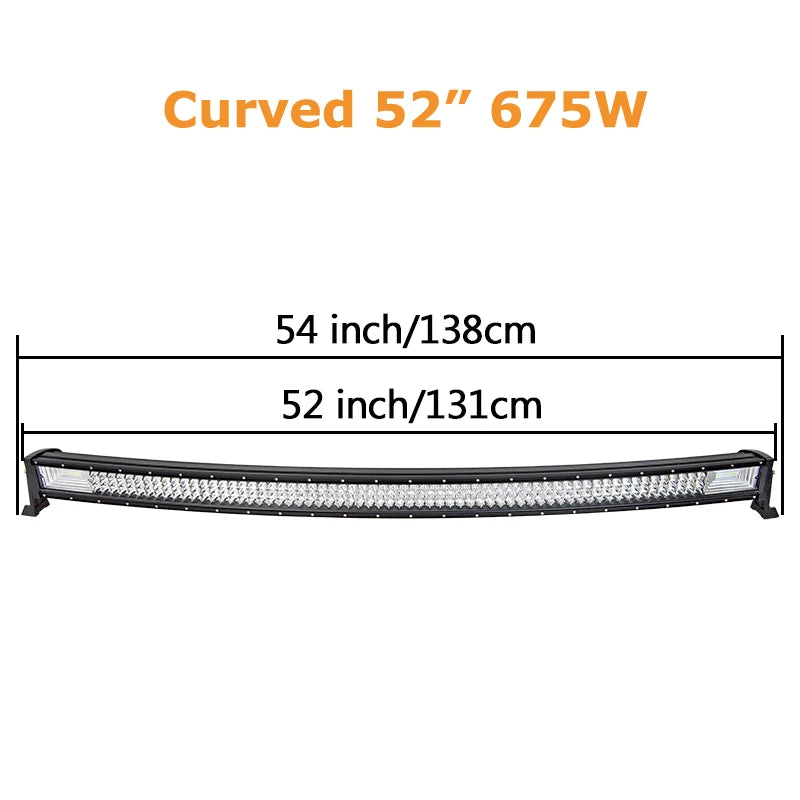 Auxtings Triple Row LED Light Bar, 22–52 Inch Curved or Straight – Curved 52in no wire