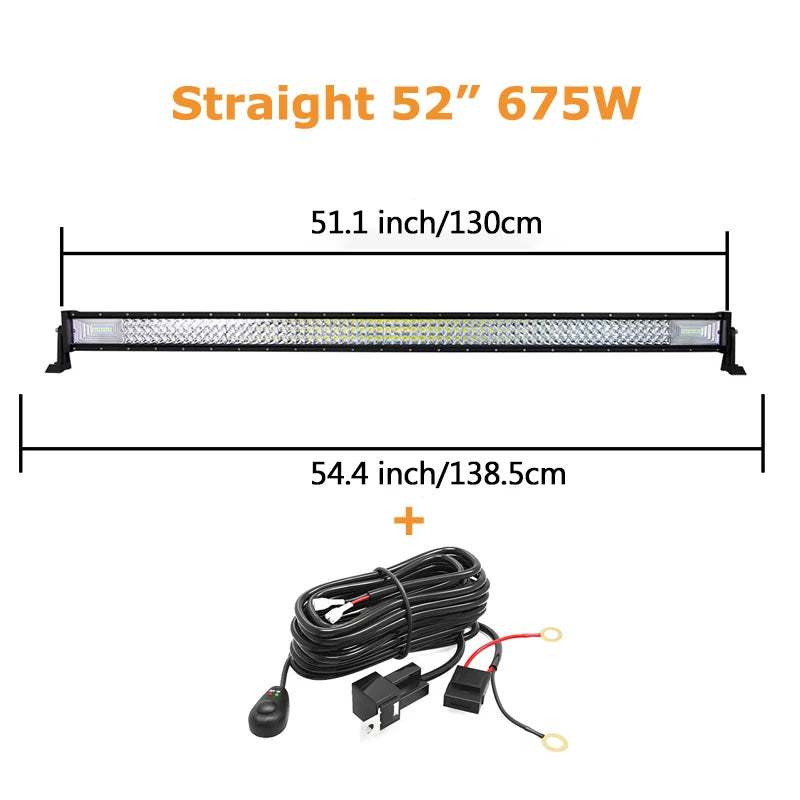 Auxtings Triple Row LED Light Bar, 22–52 Inch Curved or Straight – Straight 52in wire