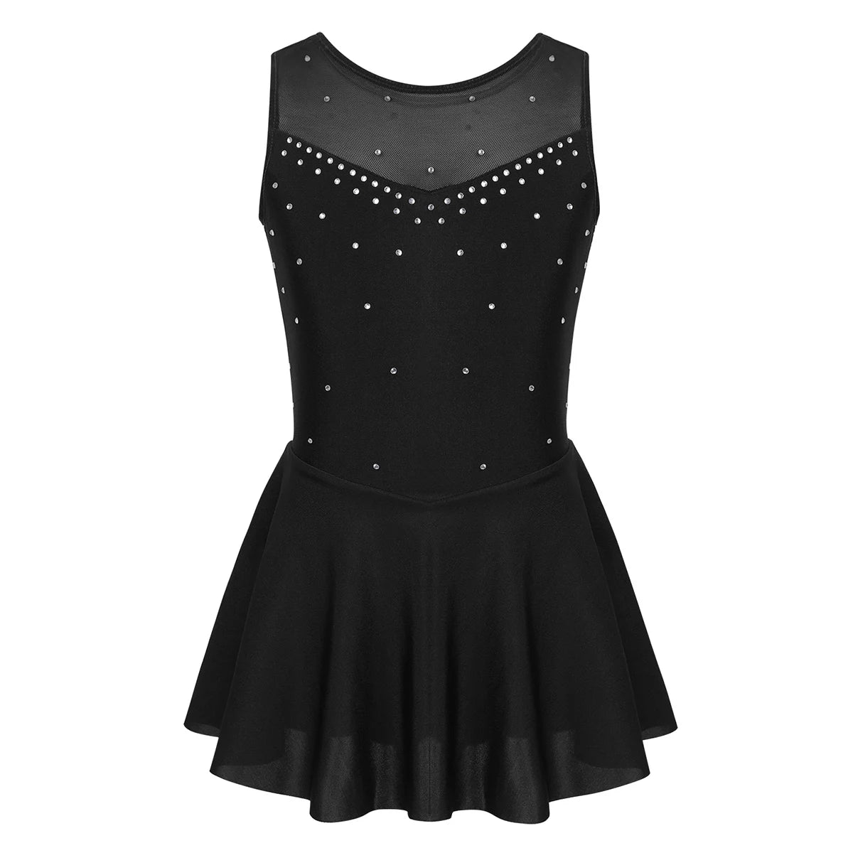 Girls Sparkly Rhinestone Ballet Gymnastics and Figure Skating Dress – Black