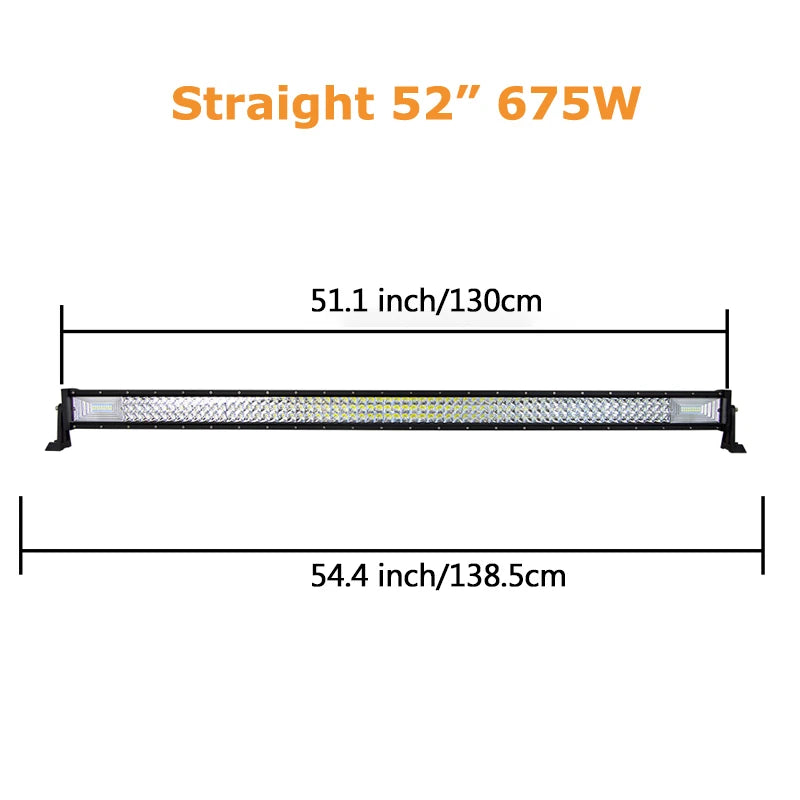 Auxtings Triple Row LED Light Bar, 22–52 Inch Curved or Straight – Straight 52 no wire