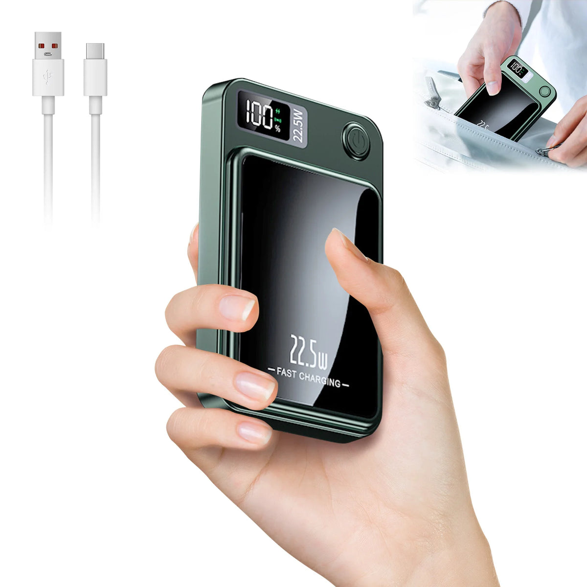 Magnetic Wireless Power Bank 5000mAh/10000mAh with LED Display – Green Color