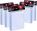 A stack of multiple packs of clear protective card sleeves for standard size trading cards.