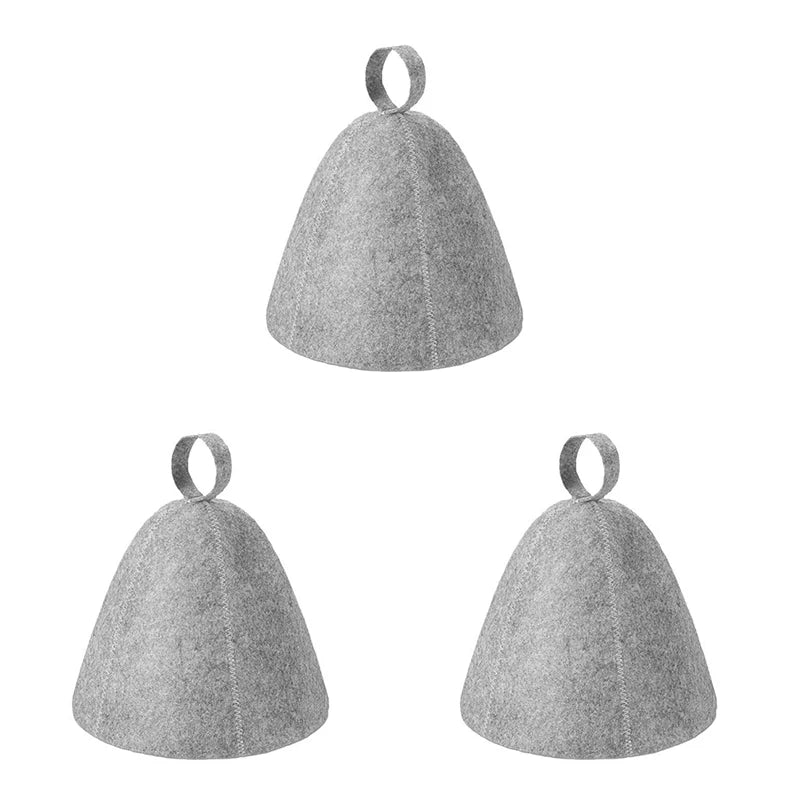 Thick Wool Felt Sauna Hat and Hair Turban, 27.6 inch Diameter – 3pcs-Grey