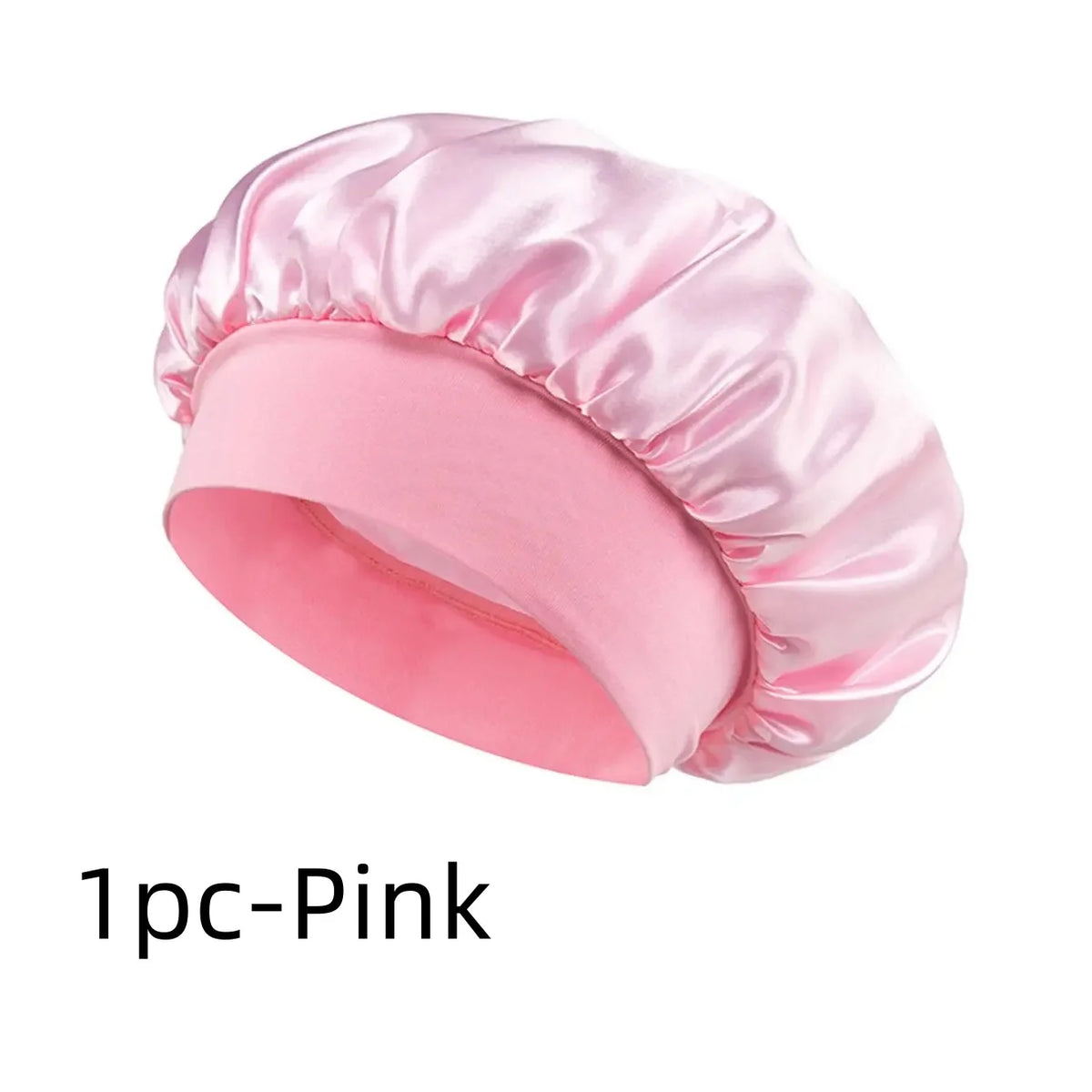 Satin Bonnet for Sleeping - Polyester Hair Cap with Wide Elastic Band – 1pc pink