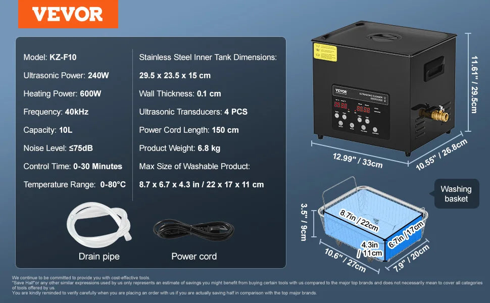 SucceBuy Ultrasonic Cleaner 2L-15L with 40kHz Transducer and Timer – 10L