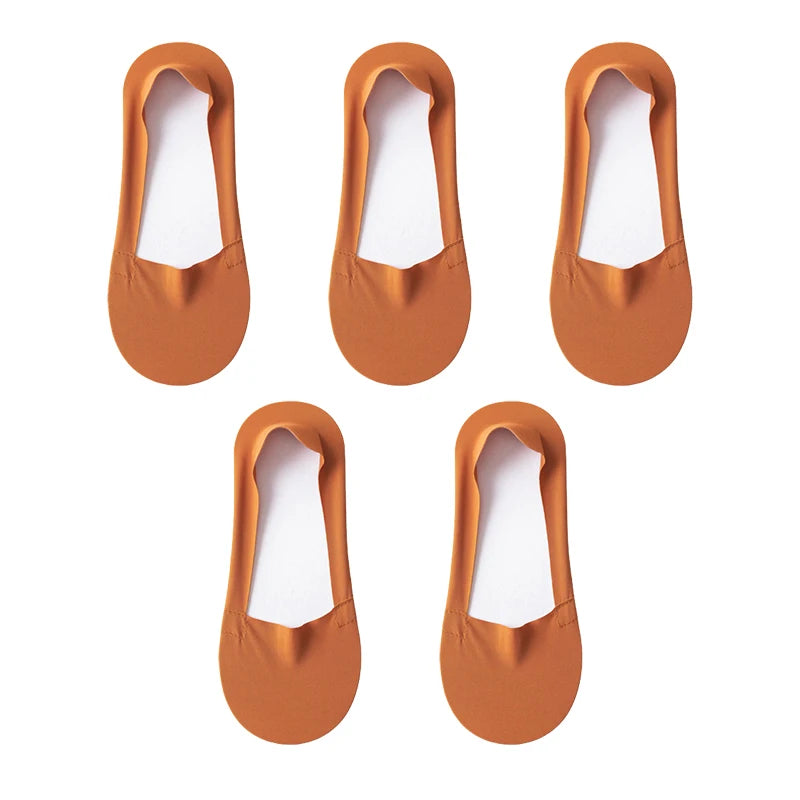 5-Pair Women's Cotton No-Show Invisible Socks with Silicone Grip – 5pairs-brown