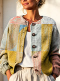 Women's Color Block Knit Cardigan, Crew Neck Button-Front Sweater – Multi