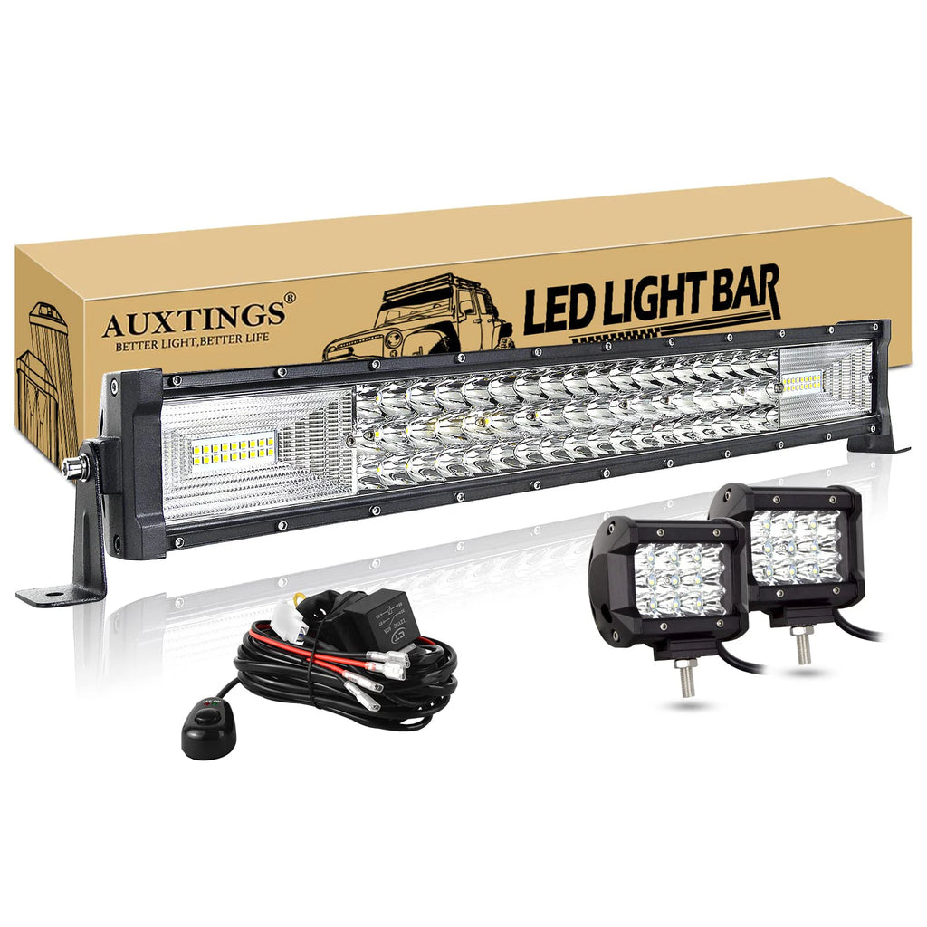 7D LED Light Bar 22-52 Inch Combo Beam with 2x36W Work Lights – 22in 270W Wire