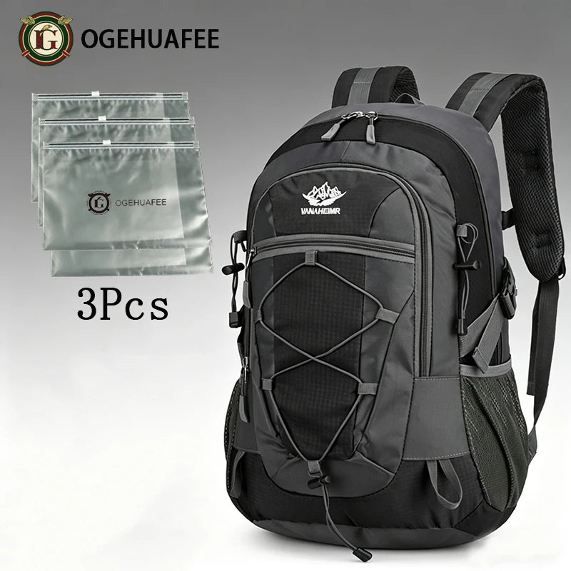 Ogehuafee Unisex Outdoor Hiking Backpack, 20-35 Litre Travel Storage Pack – Black 4-Piece Set