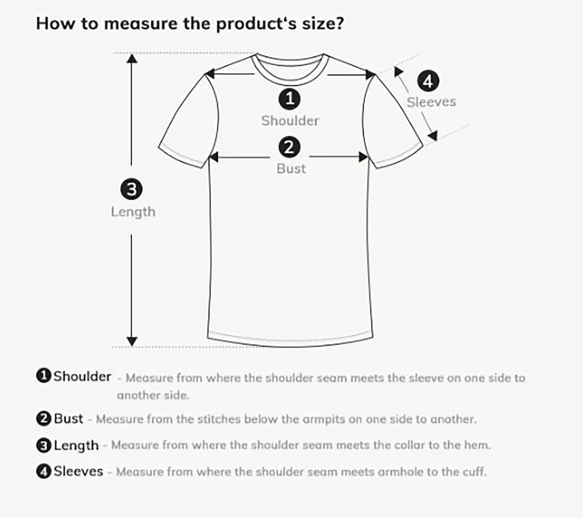 Size chart illustration showing how to measure a t-shirt