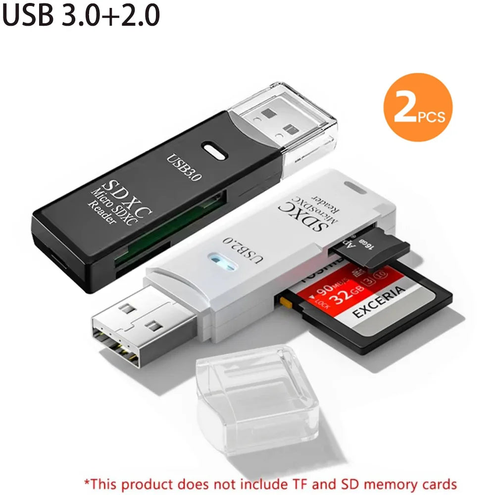 2-in-1 USB Memory Card Reader for SD and TF Cards – Black3.0 White2.0