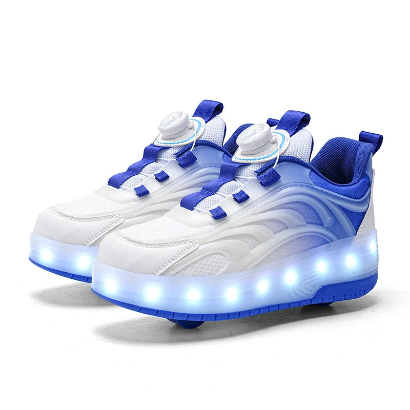 Two-Wheel Children's LED Light-Up Roller Skate Shoes with USB Charging – YQ-168-Bao blue