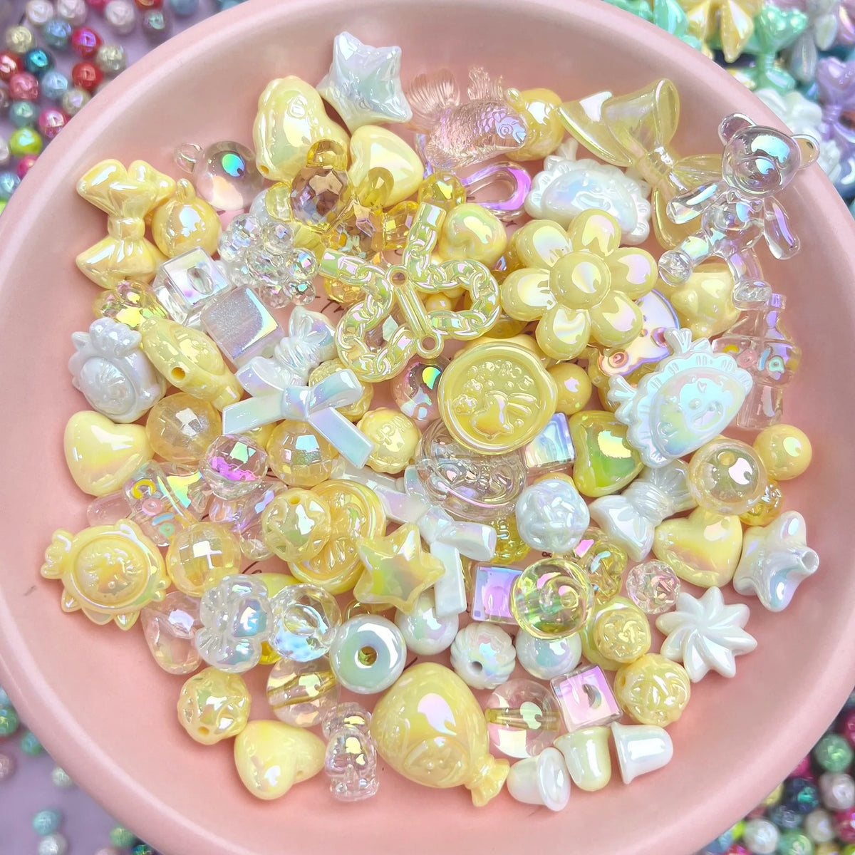 20g Y2K Acrylic Mixed Bowknot, Flower, and Heart Beads for DIY Jewelry – Yellow
