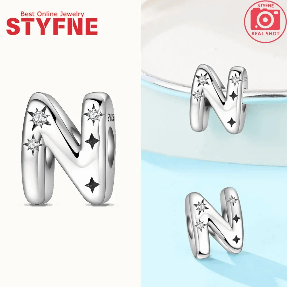 925 Silver Letter Charm with Zircon for Bracelet Jewelry Making – GYC1957-N