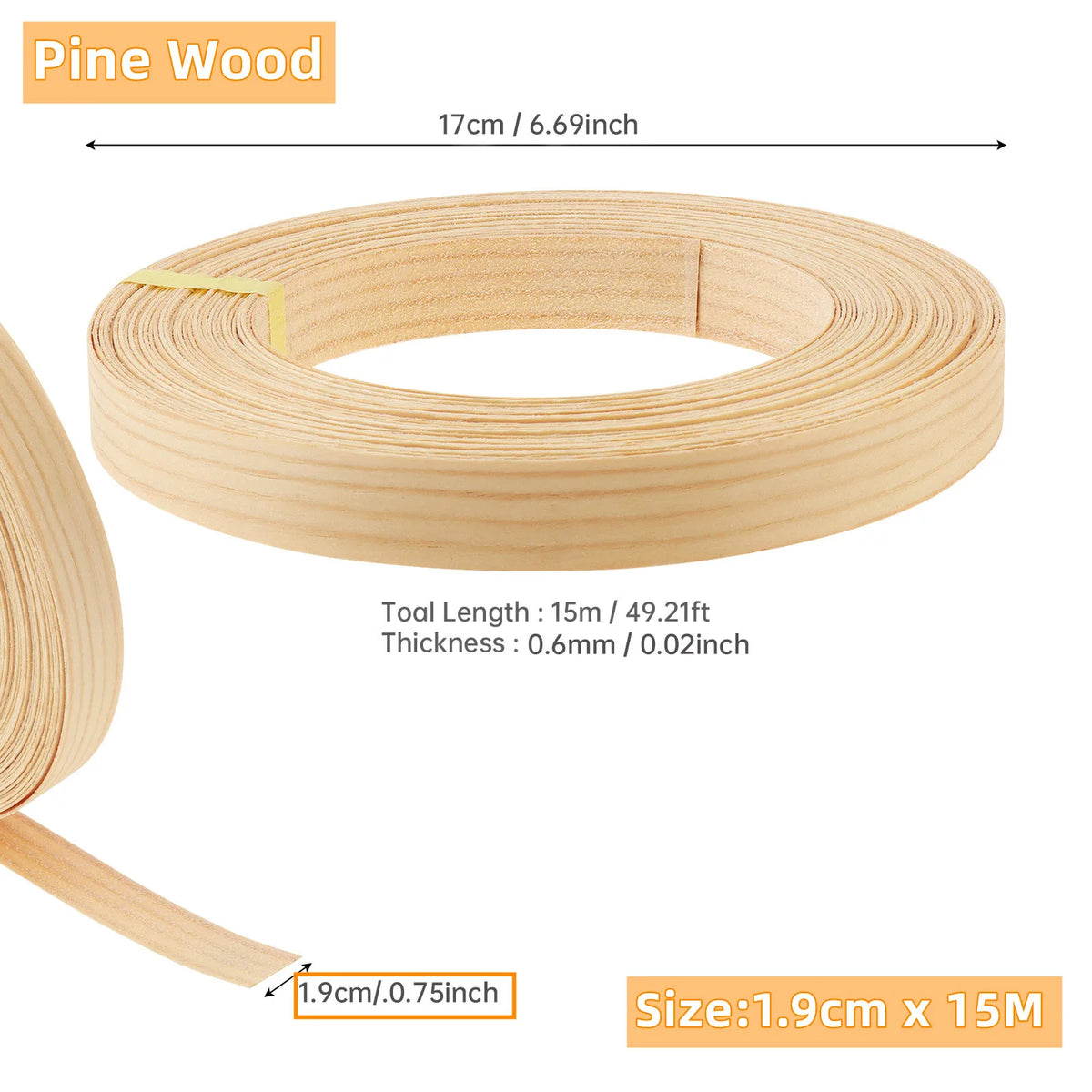 15m Wood Edge Banding Tape, 19mm Width, Hot Melt Adhesive for Furniture – Pine Wood
