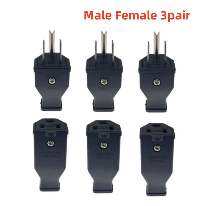 US 3-Pin Industrial AC Rewireable Plug and Socket Connector – Male Female 3pair