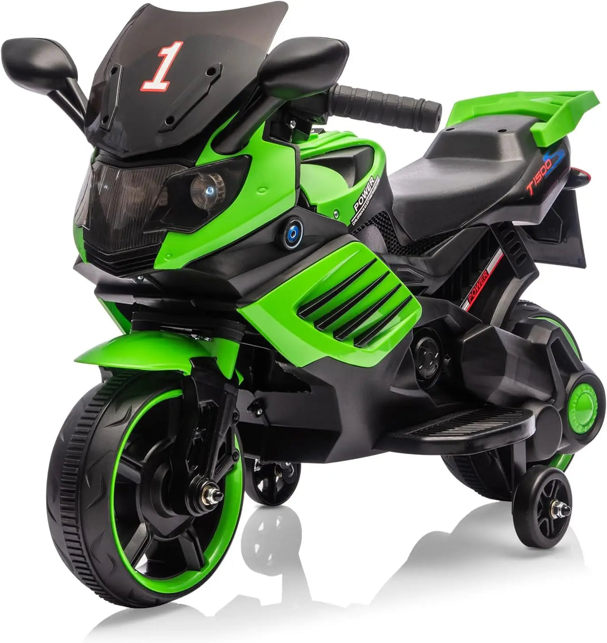 6V Kids Electric Motorcycle with Training Wheels and Music – Green