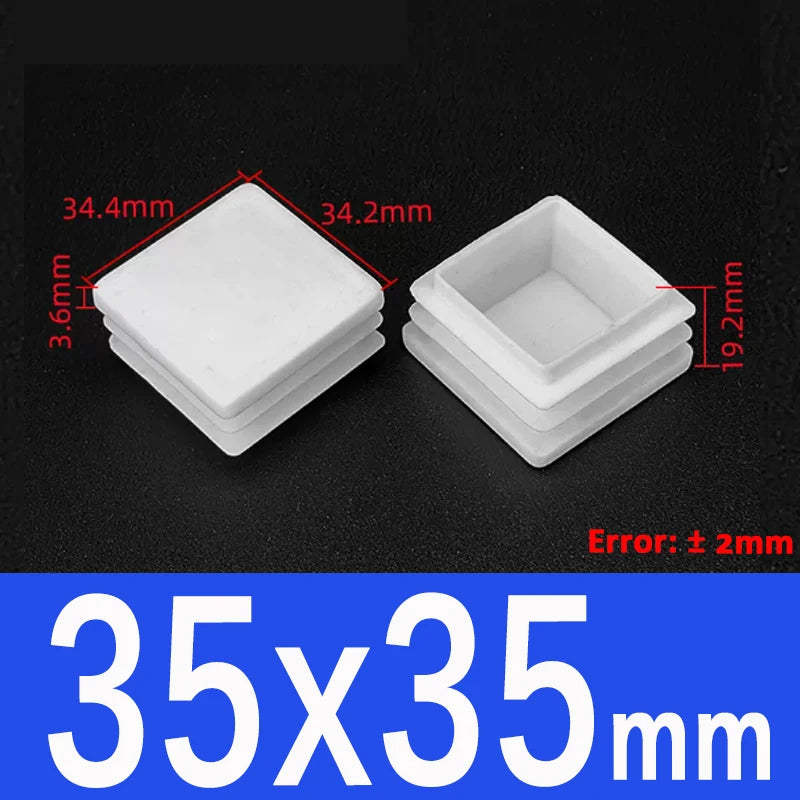 White Plastic Square/Rectangle Furniture Tube Plug End Cap – 35x35mm