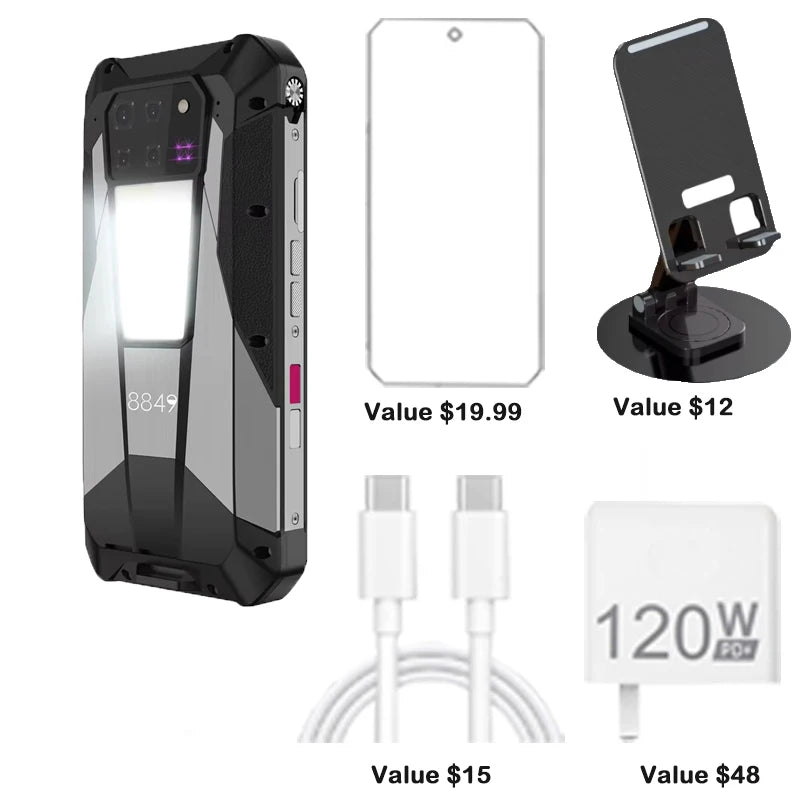 8849 Tank 3 Pro Rugged Smartphone with Projector, 23800mAh Battery – Stand Set