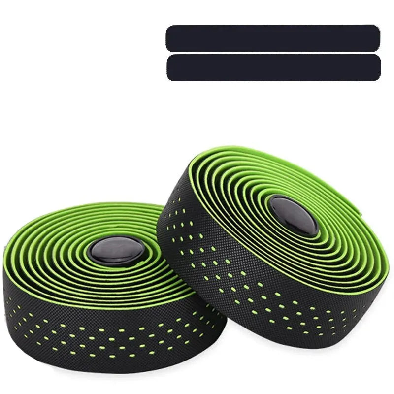 Perforated Road Bike Handlebar Tape, EVA & PU Shock-Absorbing Wrap – Green