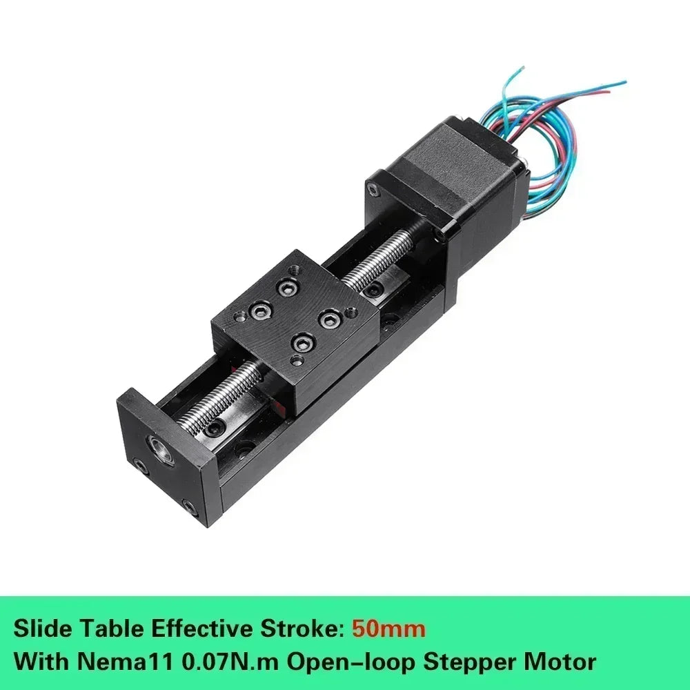 T06 Electric Linear Sliding Table with Nema 11 Stepper Motor, 50-300mm Stroke – 50mm Stroke