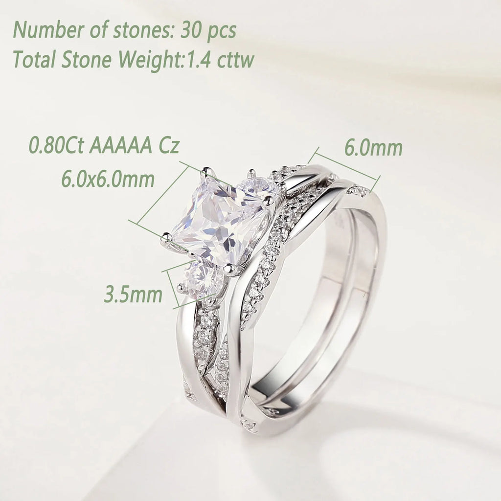 Princess cut sterling silver engagement ring set with stone measurements