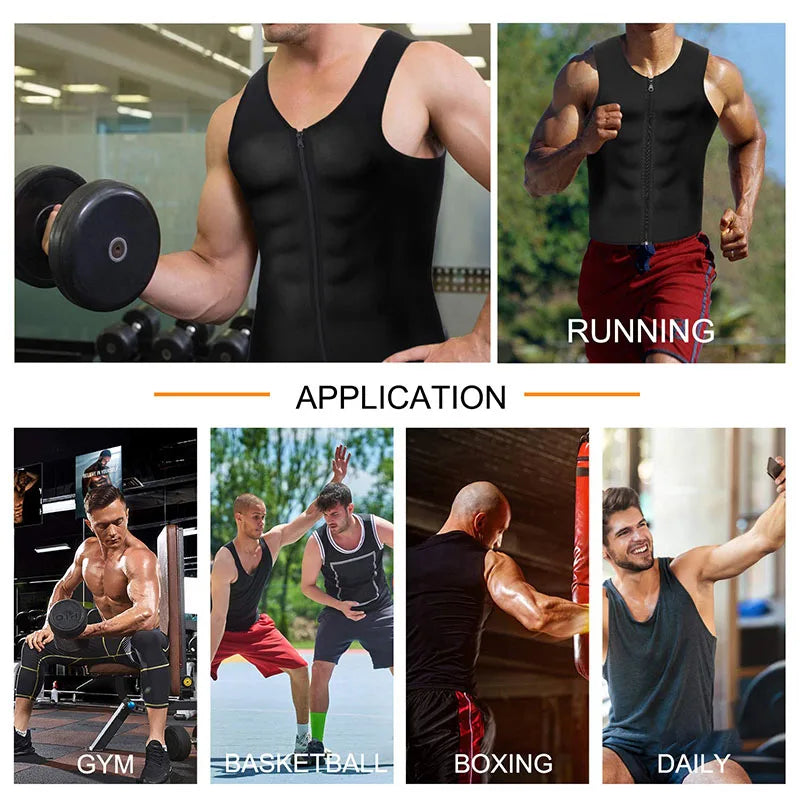 Men's black neoprene waist trainer vest used in various sports and daily activities