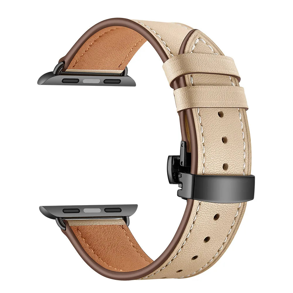Fabric Watch Band for Apple Watch 38mm 40mm 41mm 42mm 44mm 45mm – Black Button Apricot