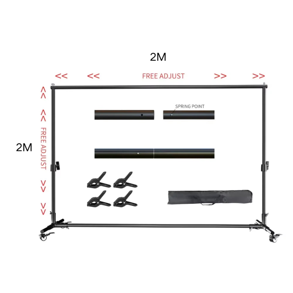 Adjustable Photography Background Stand, 2.7x3.4m Support System – Wheels 2x2M