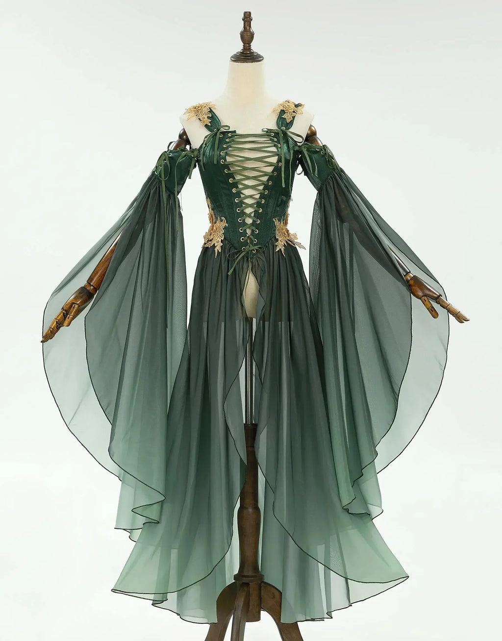 Women's Medieval Renaissance Elf Costume Green Dress with Sleeves – Only Green Dress
