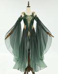 Women's Medieval Renaissance Elf Costume Green Dress with Sleeves – Only Green Dress