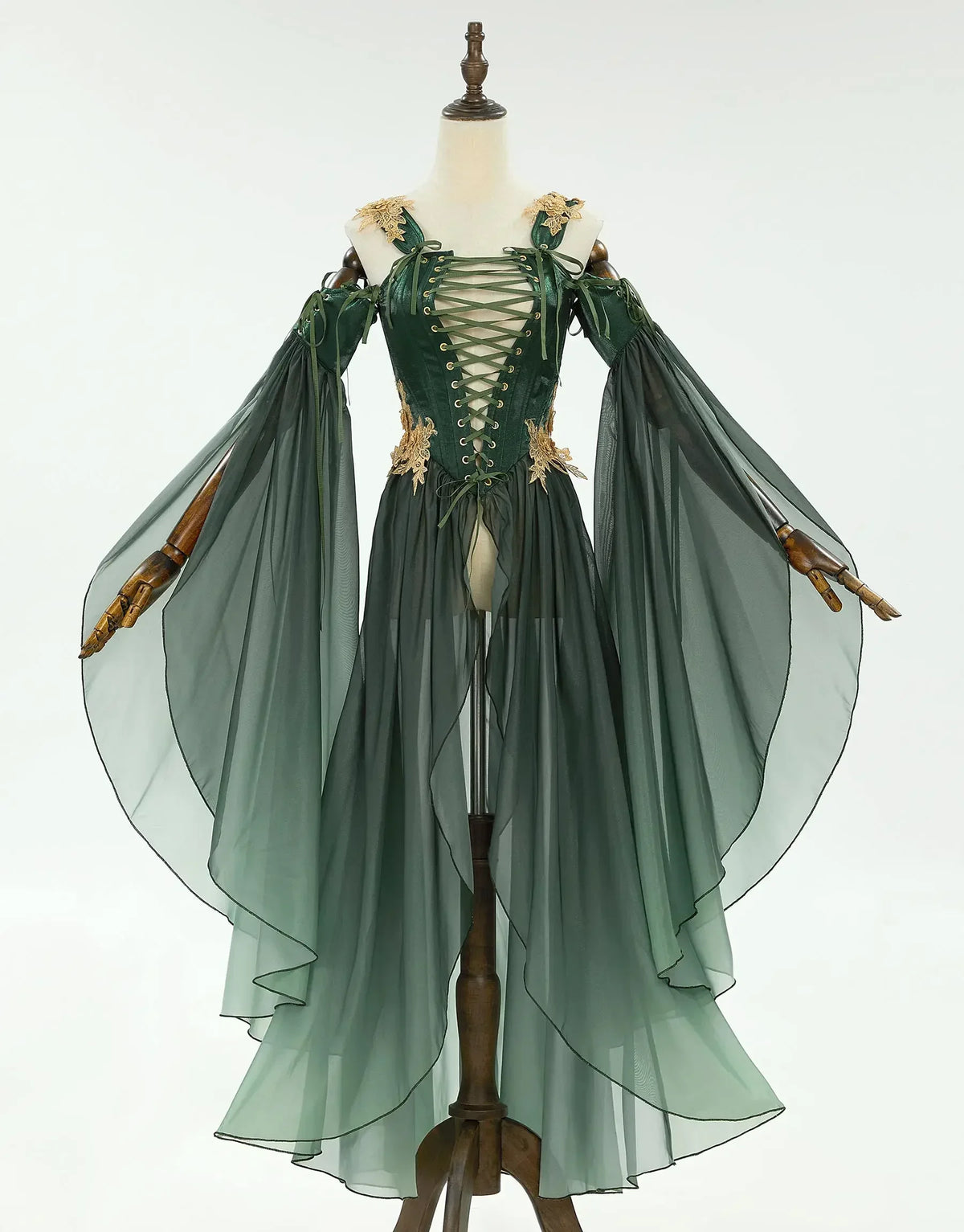 Women's Medieval Renaissance Elf Costume Green Dress with Sleeves – Only Green Dress
